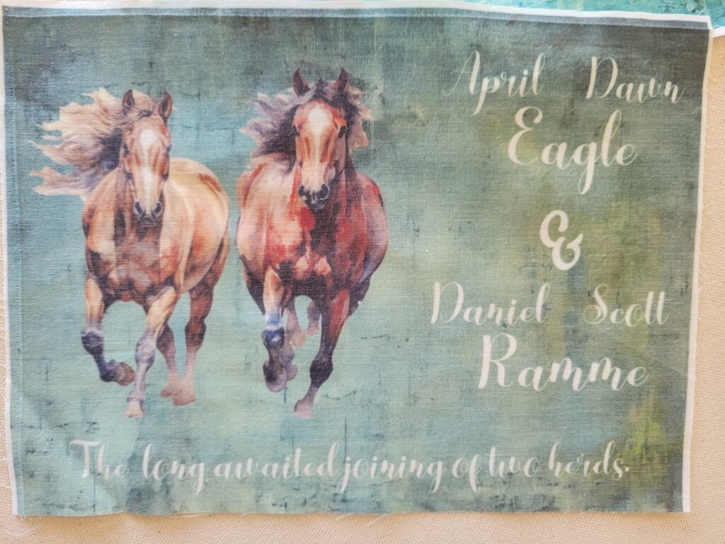 This is sublimation printed on poly/cotton. The colors are okay but not vibrant. It does look dull in person.